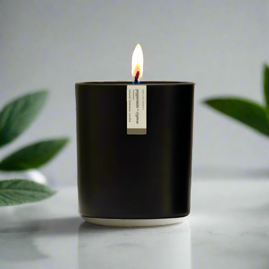 Peppermint & Cypress Beeswax Candle, 8.75oz, Rowe Casa Organics