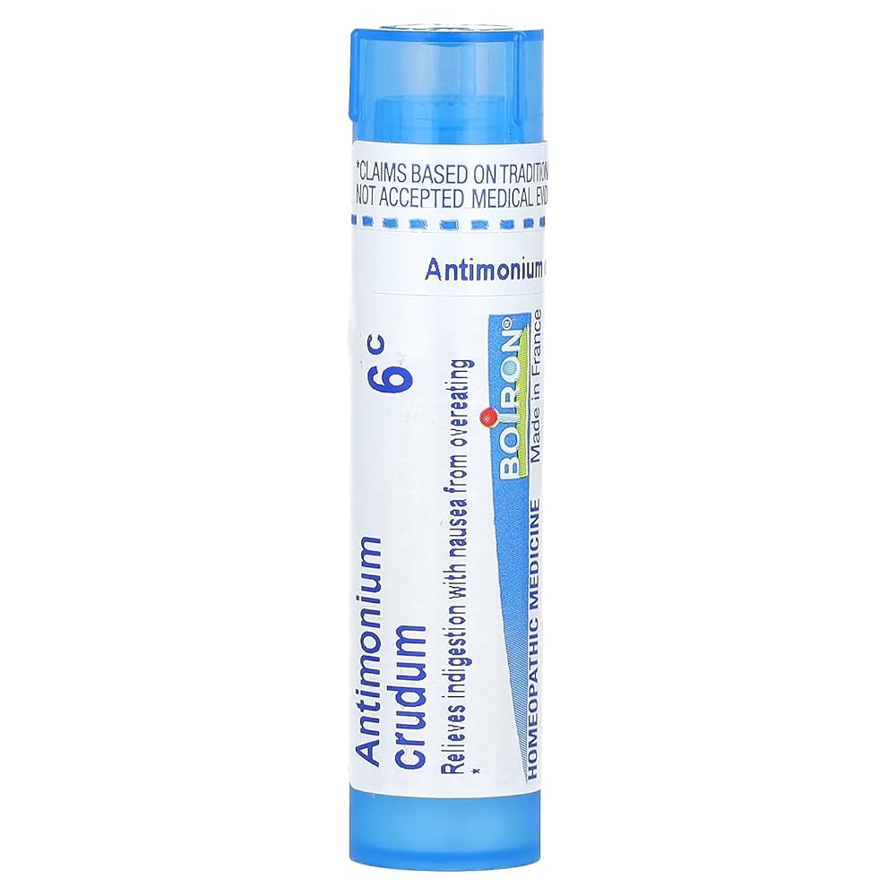 Antimonium Crudum 6C, 30C, 200CK, Homeopathic Medicine for Indigestion, Boiron, 80 Pills (Pill Size #40)