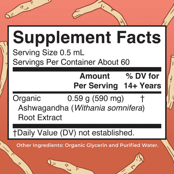 Ashwagandha Root Liquid Drops, 1oz, MaryRuth Organics