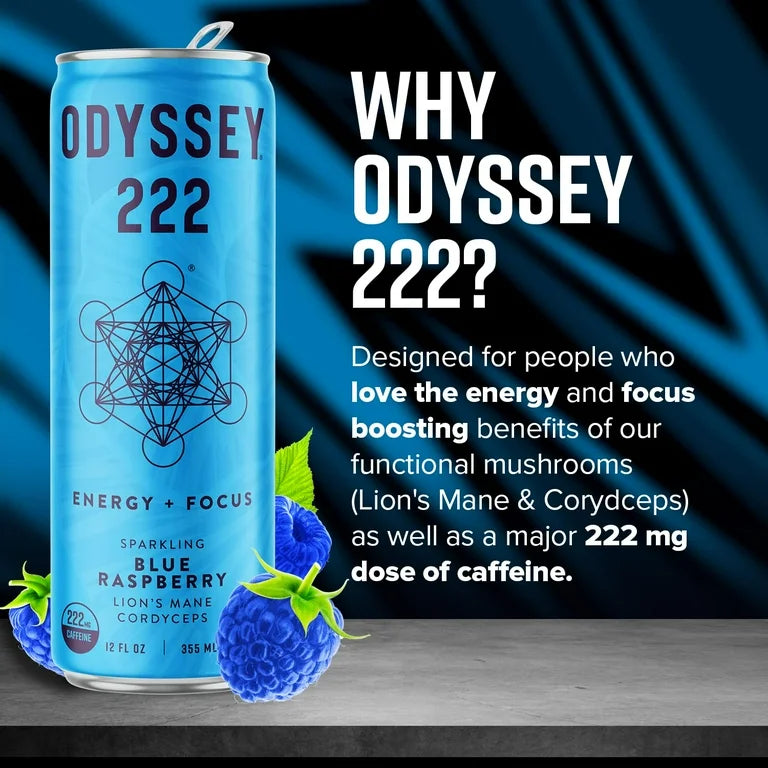 Blue Raspberry Sparkling Mushroom ENERGY + FOCUS Drink, Odyssey