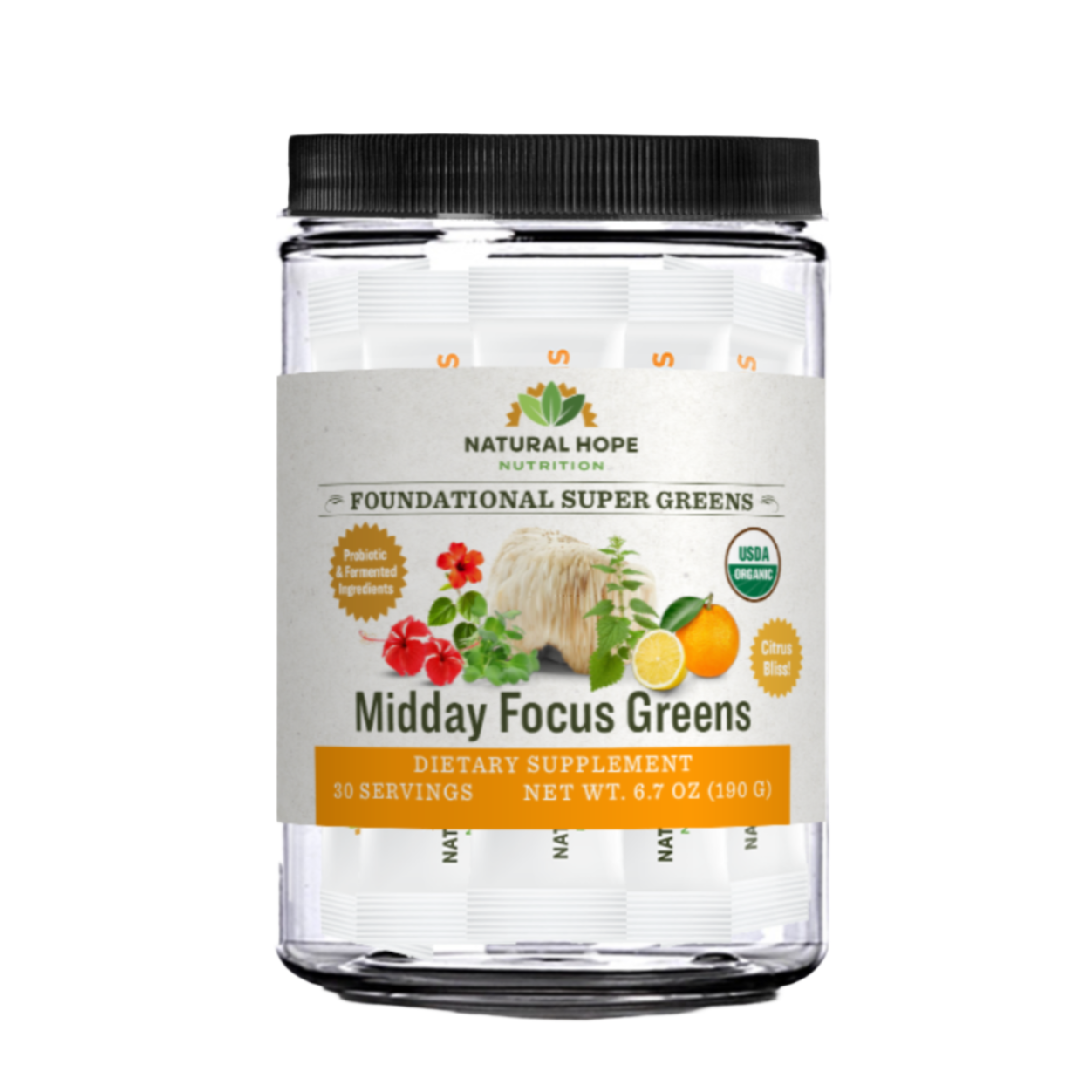 Organic Midday Focus Greens Sticks, Natural Hope Herbals
