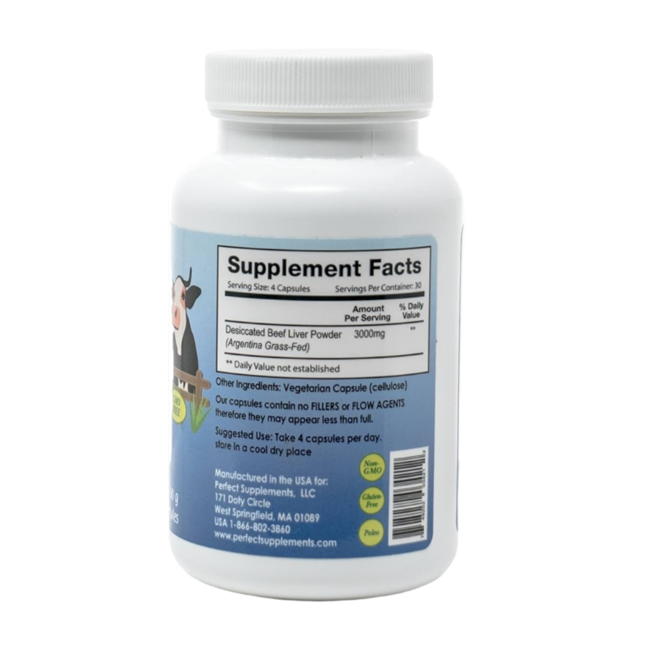 Pasture Raised Desiccated Liver, Grass-Fed Cattle, 120 Capsules, Perfect Supplements