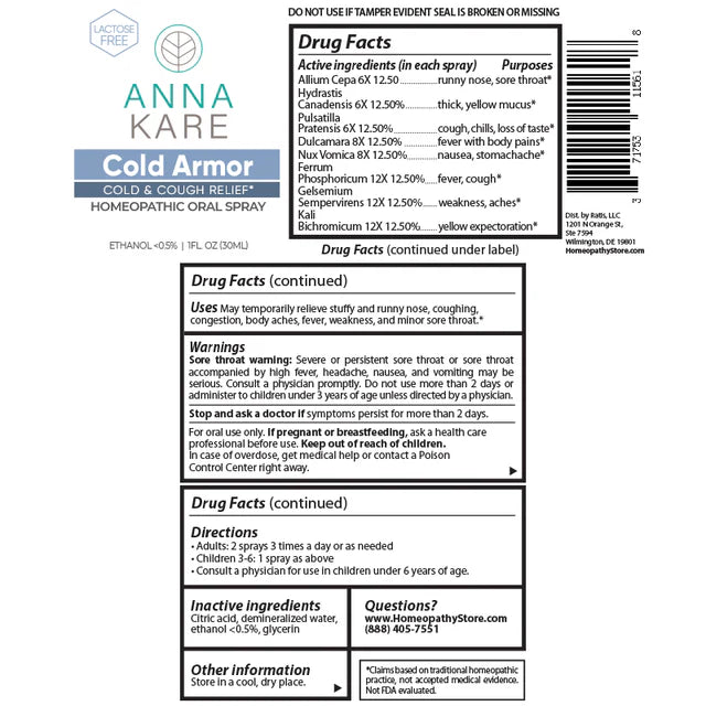 Cold Armor, Homeopathic Relief for the Common Cold, 1 fl oz oral spray, AnnaKare