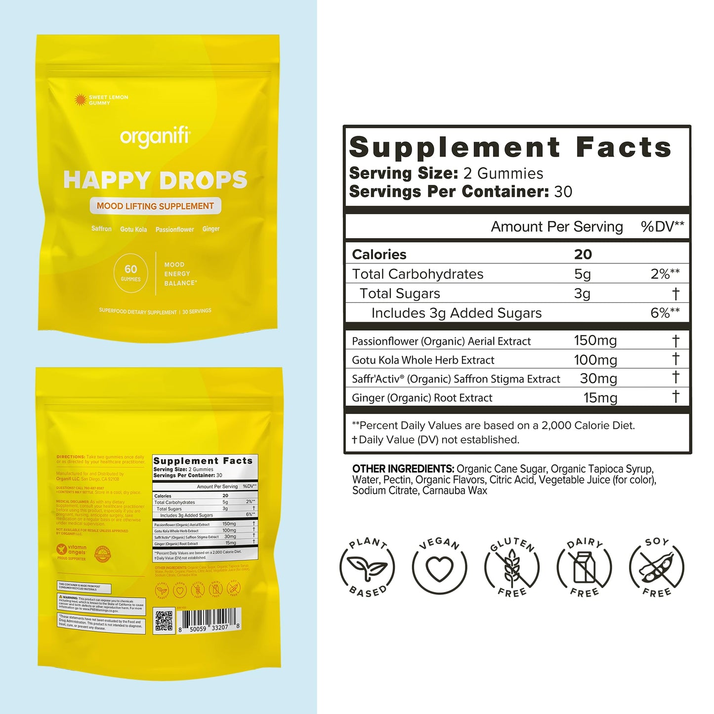 Happy Drops Gummies, Mood Lifting Supplement, 60ct, Organifi