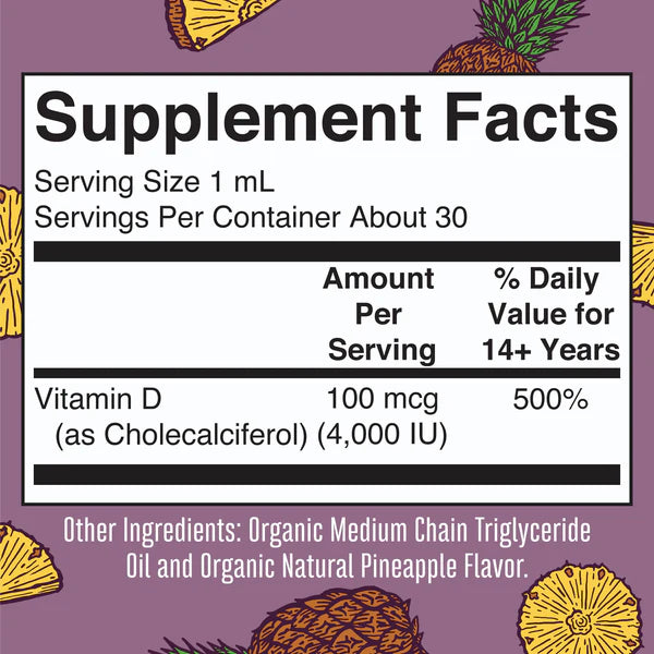 Megadose Vitamin D3 Liquid Drops, Pineapple Flavored, 1oz, MaryRuth Organics