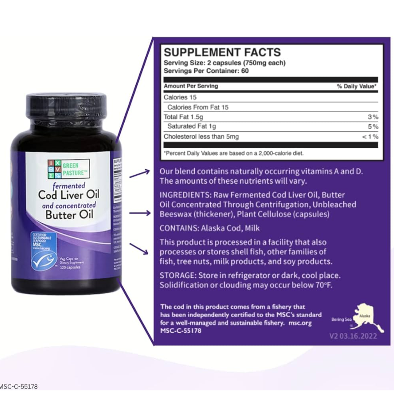 Fermented Cod Liver Oil and Concentrated Butter Oil, Capsules, Green Pasture