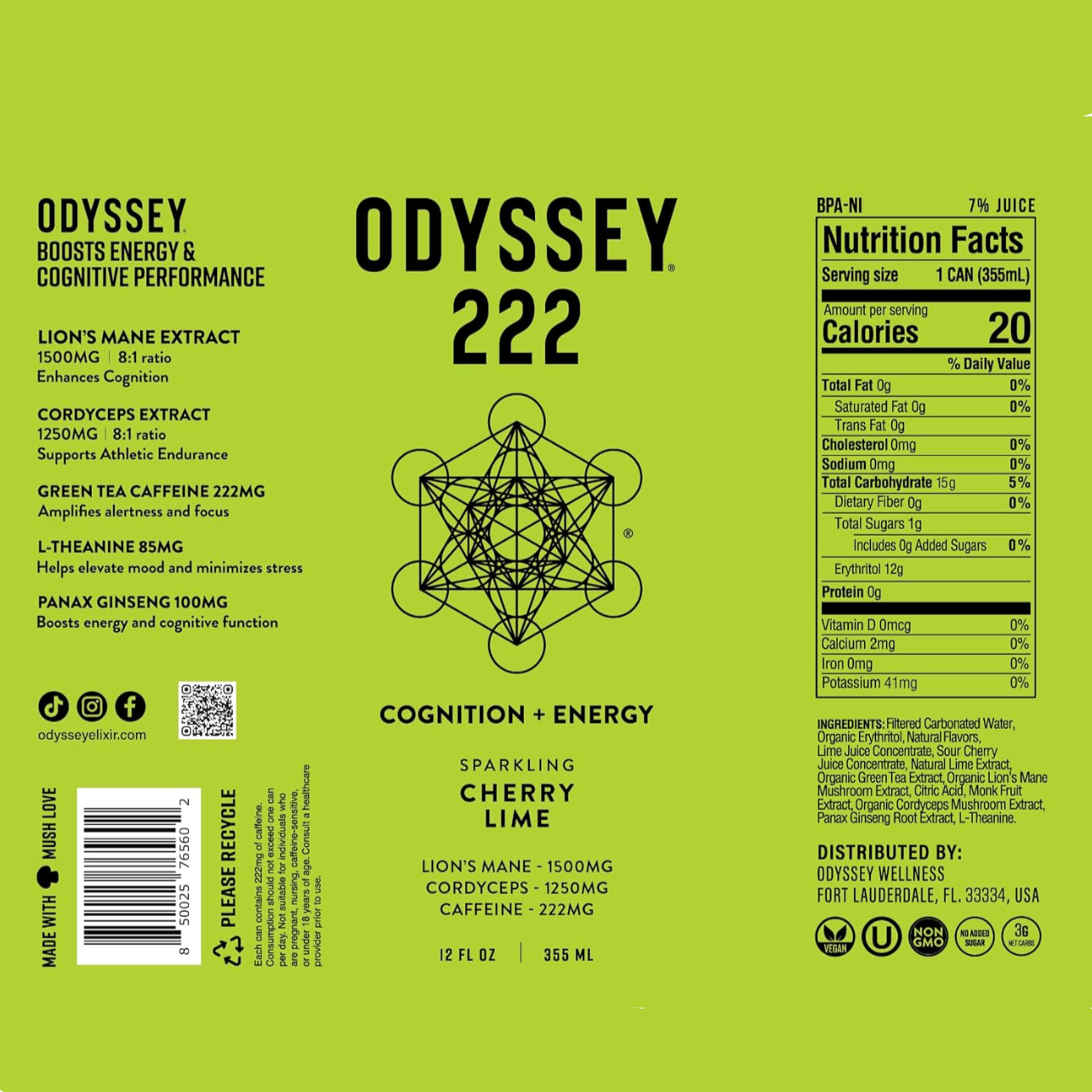 Cherry Lime Sparkling Mushroom Elixir - ENERGY + FOCUS, Odyssey
