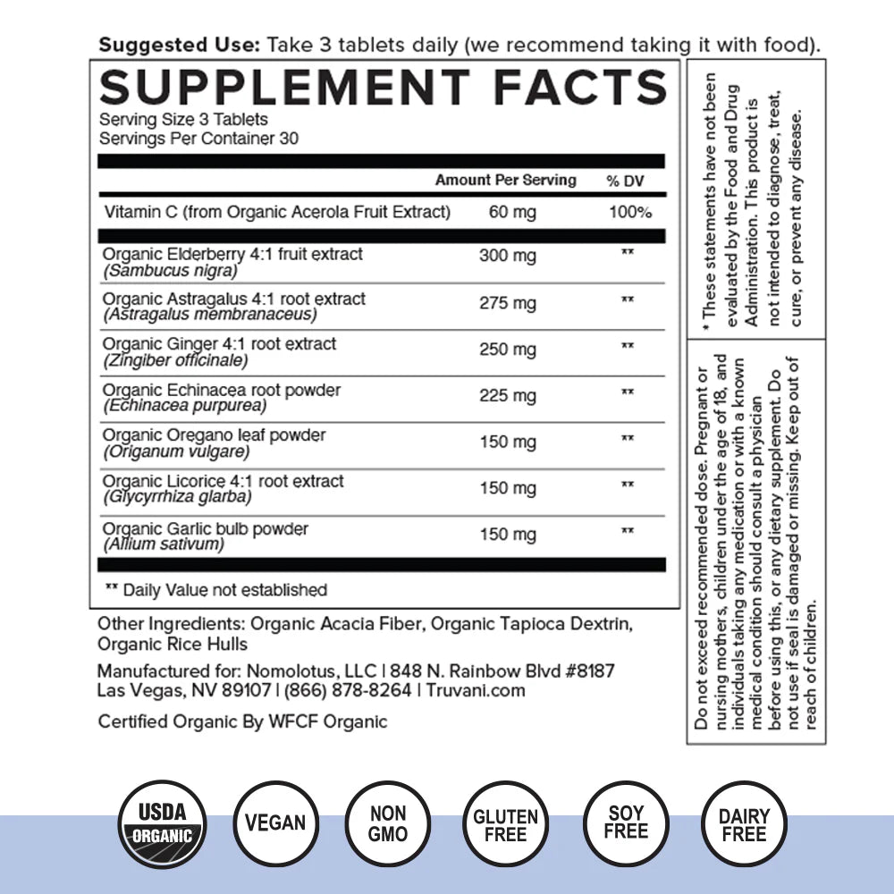 Immune Support, 8 Organic Botanicals, 90 Tablets, Truvani