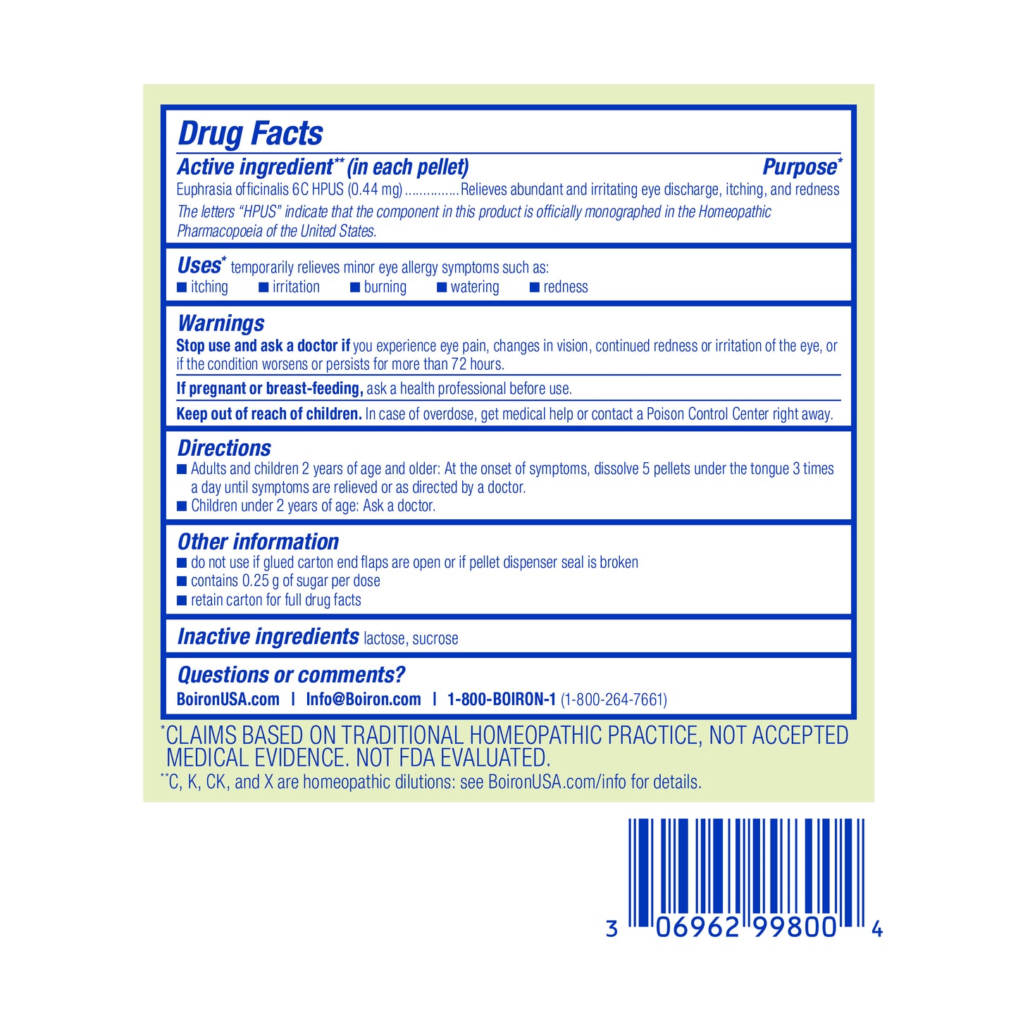 Euphrasia Officinalis 6C, Homeopathic Medicine for Abundant, Clear & Irritating Eye Discharge, Meltaway Tablets, 1 Free Tube Inside, Boiron