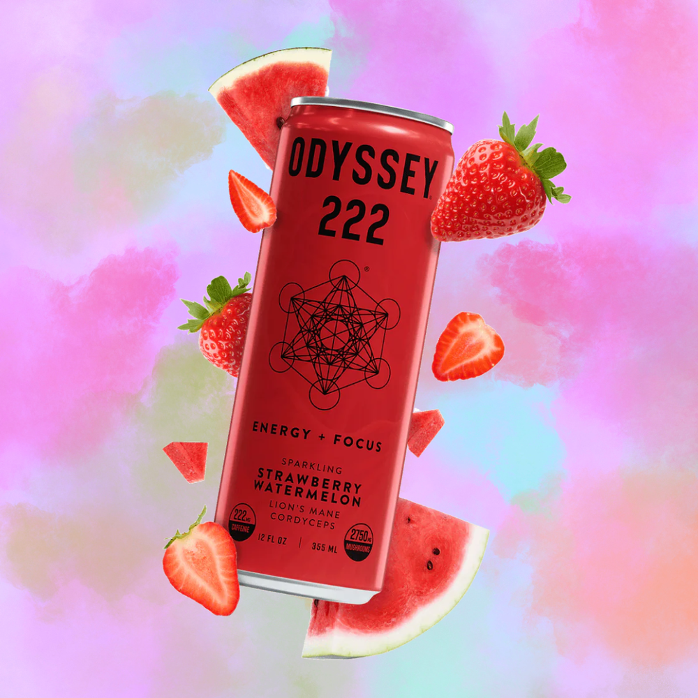 Strawberry Watermelon Sparkling Mushroom Energy Drink, ENERGY + FOCUS, Odyssey