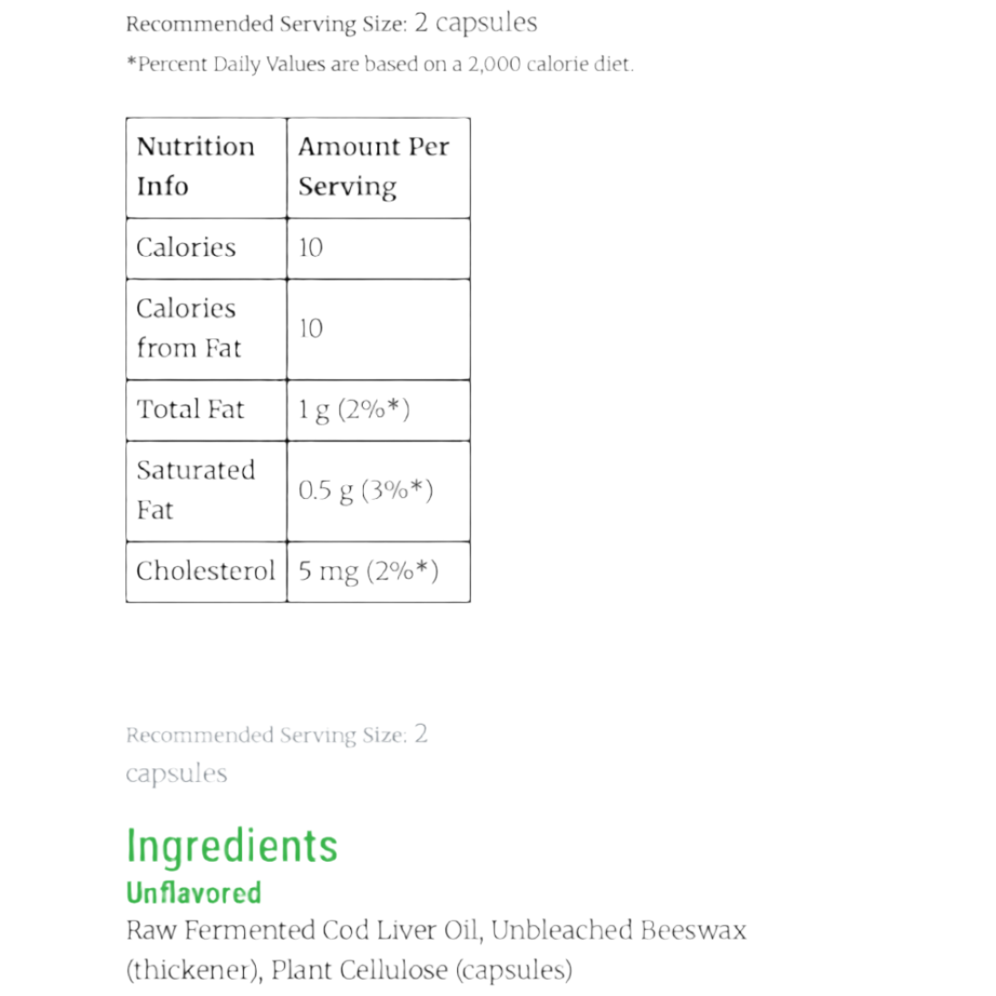 Fermented Cod Liver Oil, Unflavored Capsule, Green Pasture
