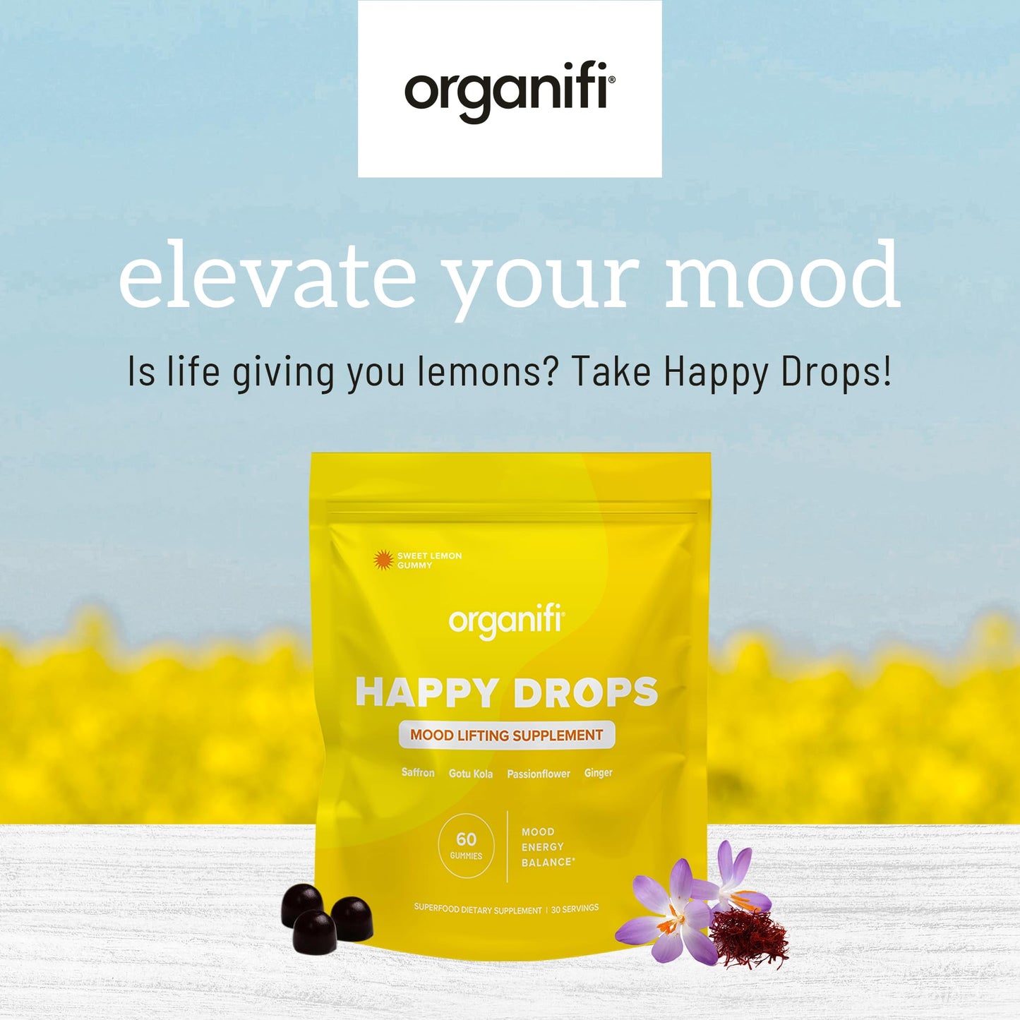Happy Drops Gummies, Mood Lifting Supplement, 60ct, Organifi
