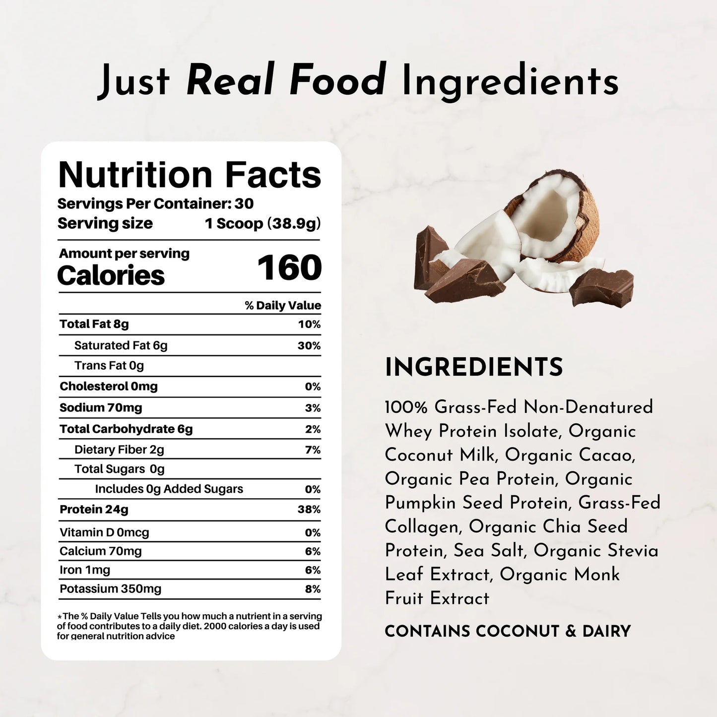 Coconut Chocolate Protein Powder, 30 Servings, Just Ingredients