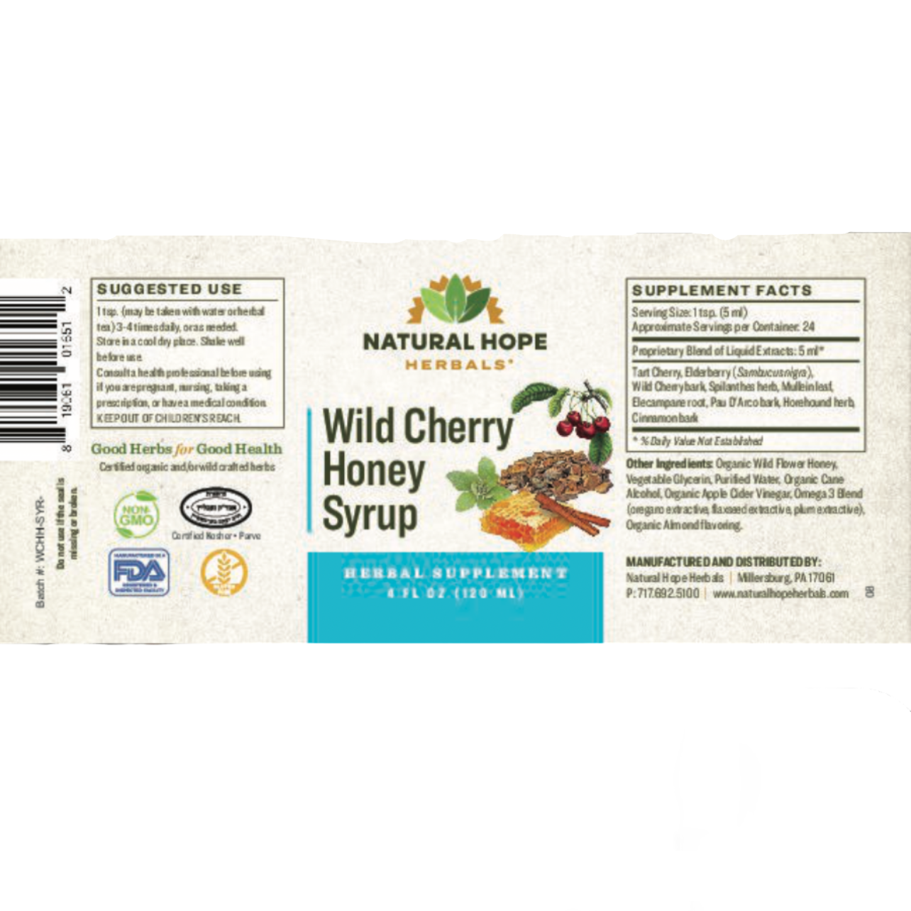 Wild Cherry Honey Syrup, 4oz, Natural Hope Herbals