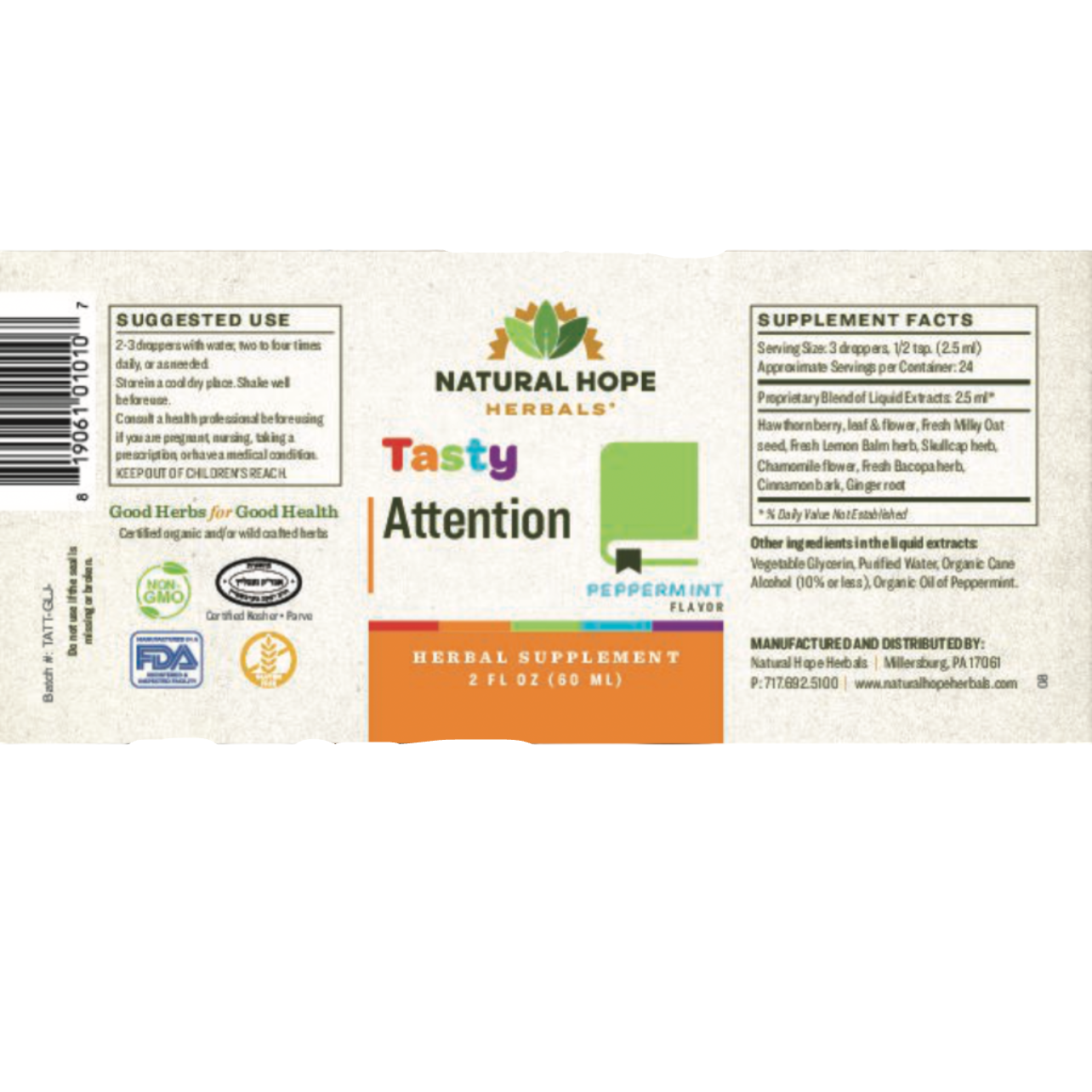 Tasty Attention, Peppermint Flavor, 2oz, Natural Hope Herbals