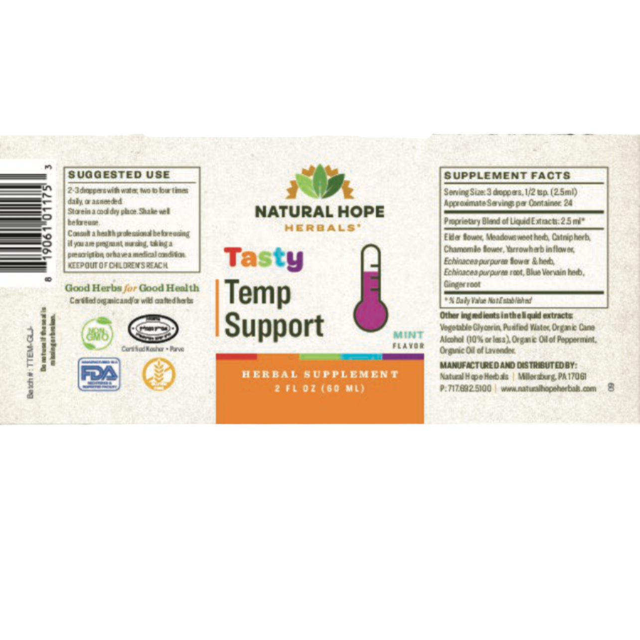 Tasty Temp Support, Mint Flavor, 2oz, Natural Hope Herbals