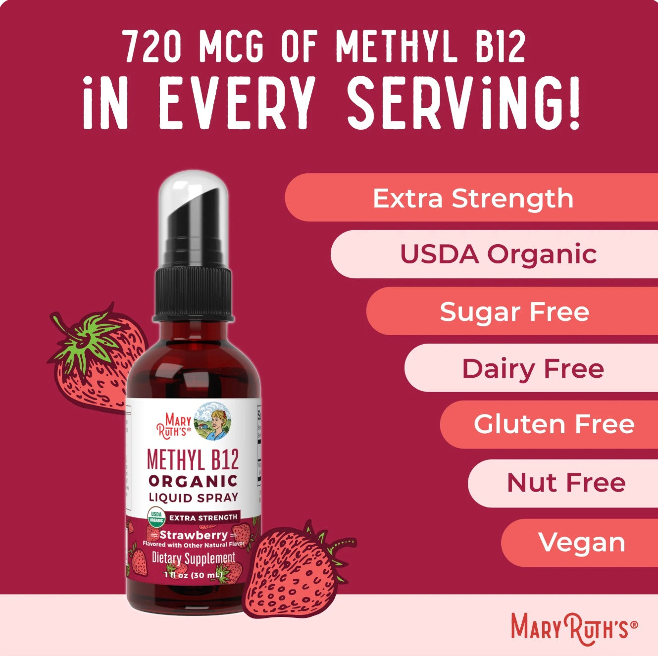 Methyl B12 Spray, 1oz, MaryRuth Organics