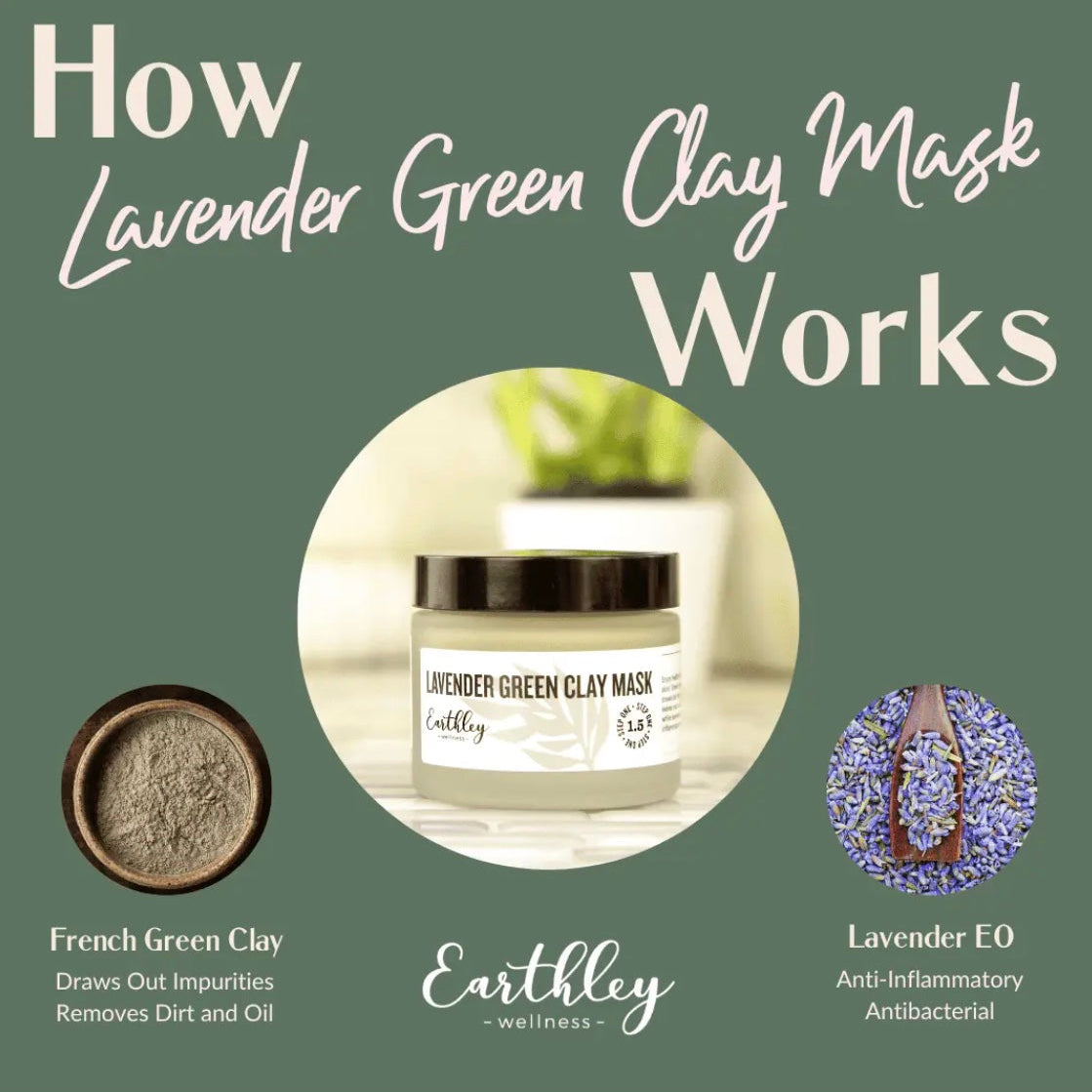 Lavender Green Clay Mask, 2oz, Earthley