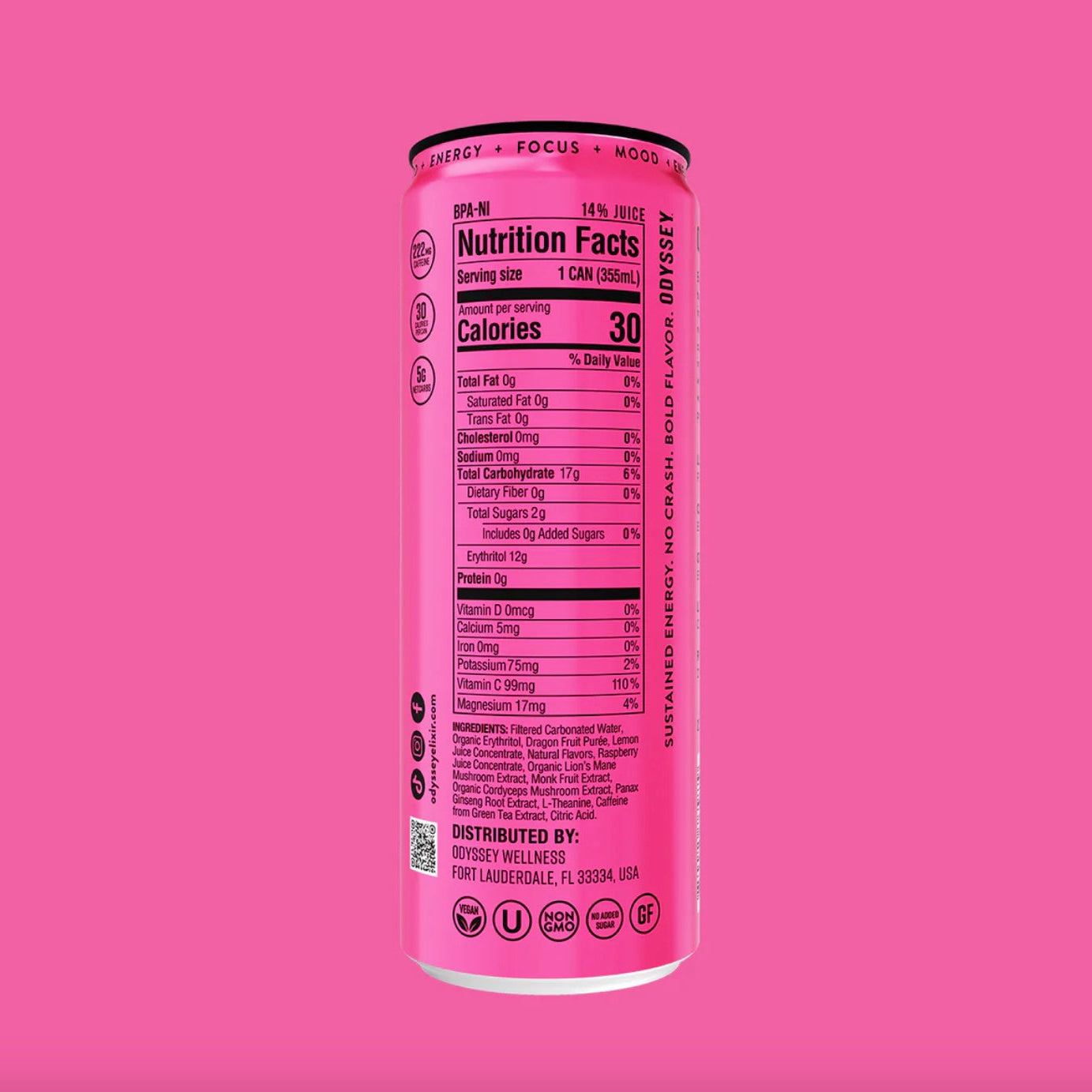Pink Lemonade Sparkling Energy Drink, ENERGY + FOCUS + MOOD, Odyssey
