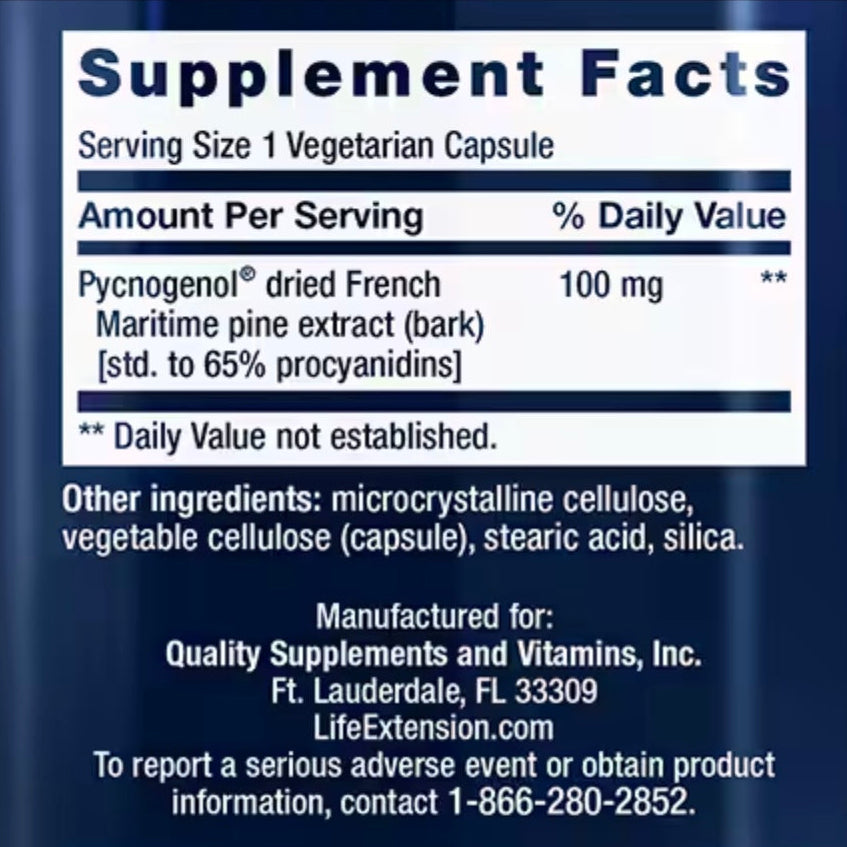 Pycnogenol® - French Maritime Pine Bark Extract, 100mg, 60 Capsules, Life Extension