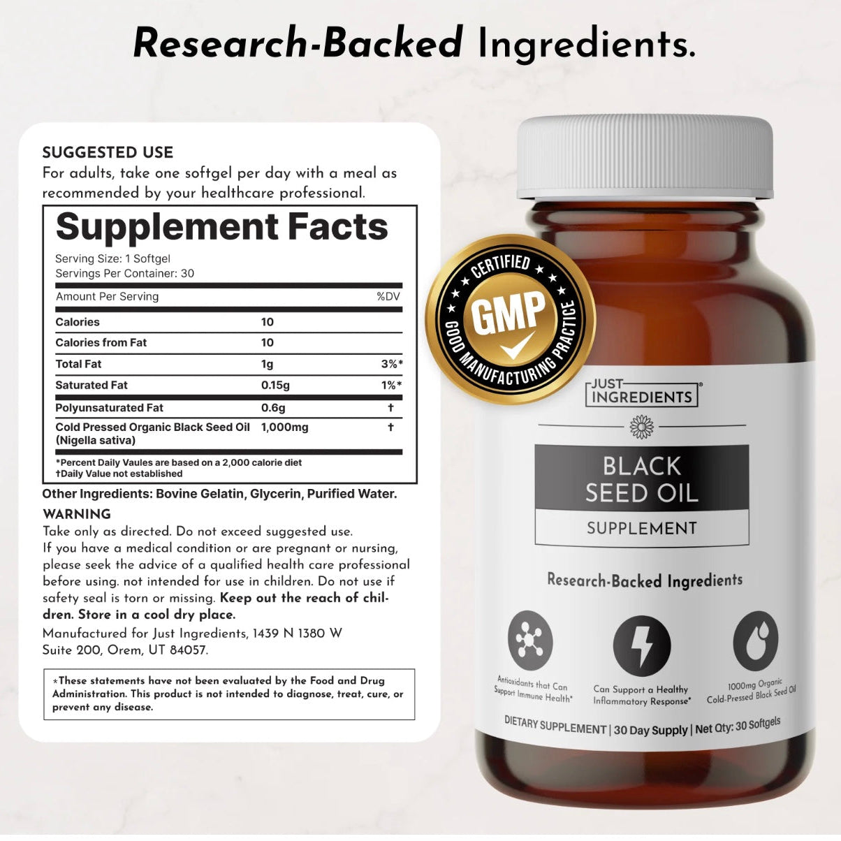 Black Seed Oil, 30 Softgels, Just Ingredients