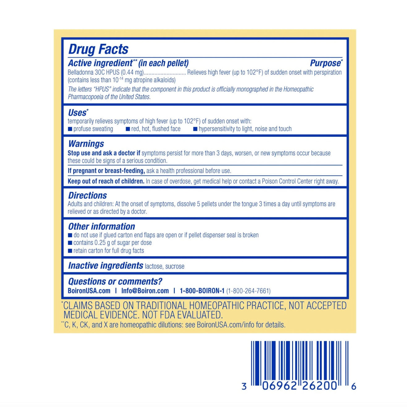 Belladonna 30C, Homeopathic Medicine for Feve Relief, 3 Tubes, 80 Pellets Each, Includes 1 FREE Tube, Boiron