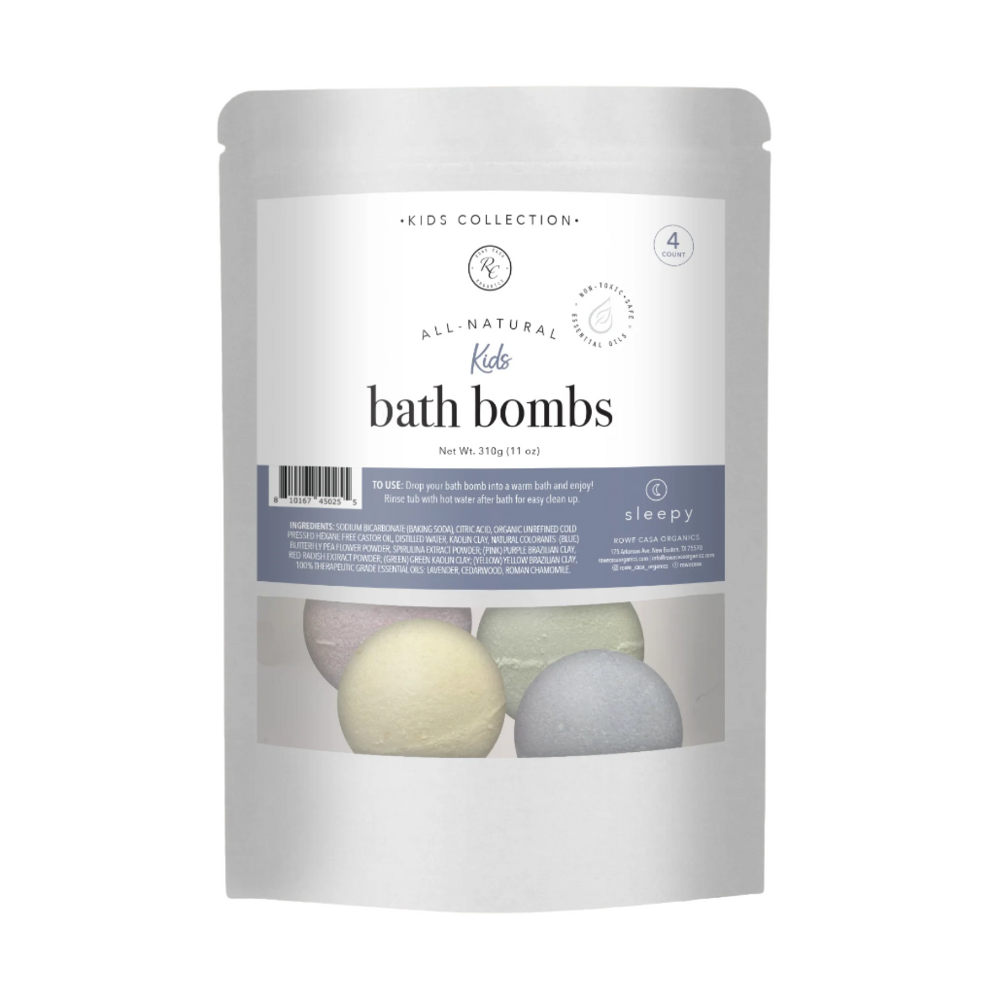 Bath Bombs For Kids, 4 Count, Rowe Casa Organics