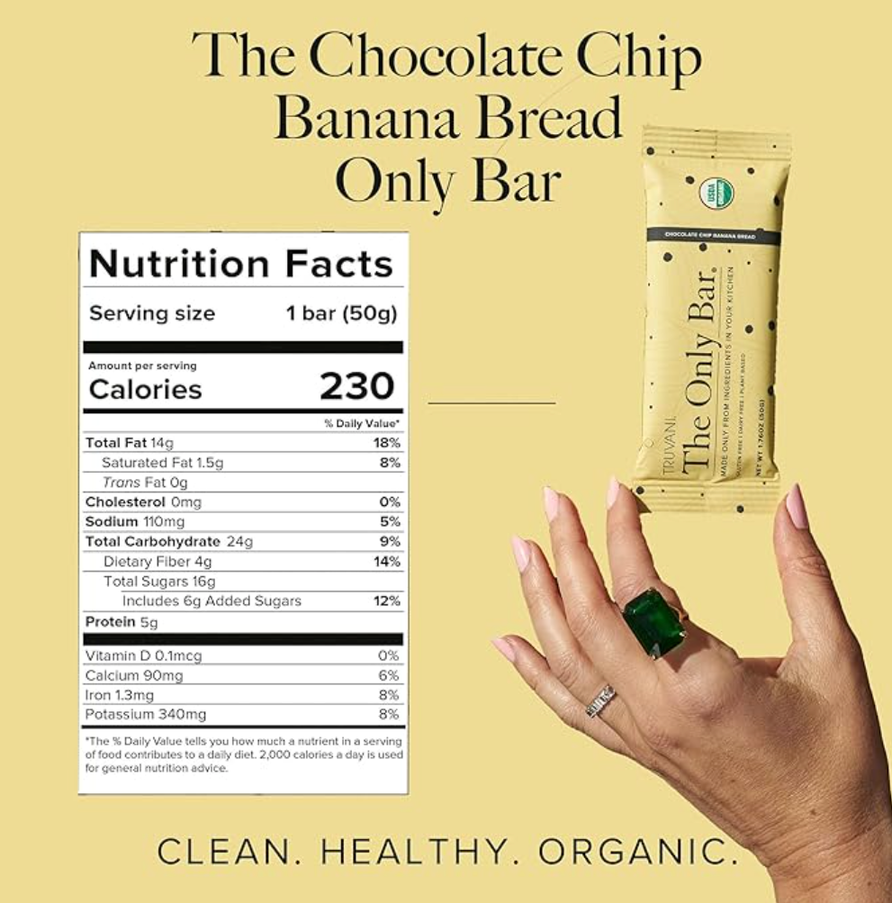The Only Bar, Chocolate Chip Banana Bread, Gluten Free, Dairy Free, Truvani