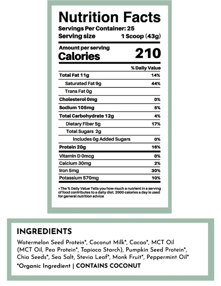 Vegan Mint Chocolate Protein Powder, 20 Servings, Just Ingredients