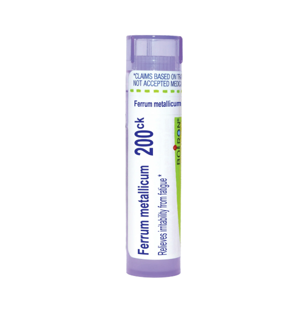 Ferrum metallicum 200CK, Homeopathic Medicine for Relieving Irritability From Fatigue, Boiron, 80 Pills (Pill Size #40)