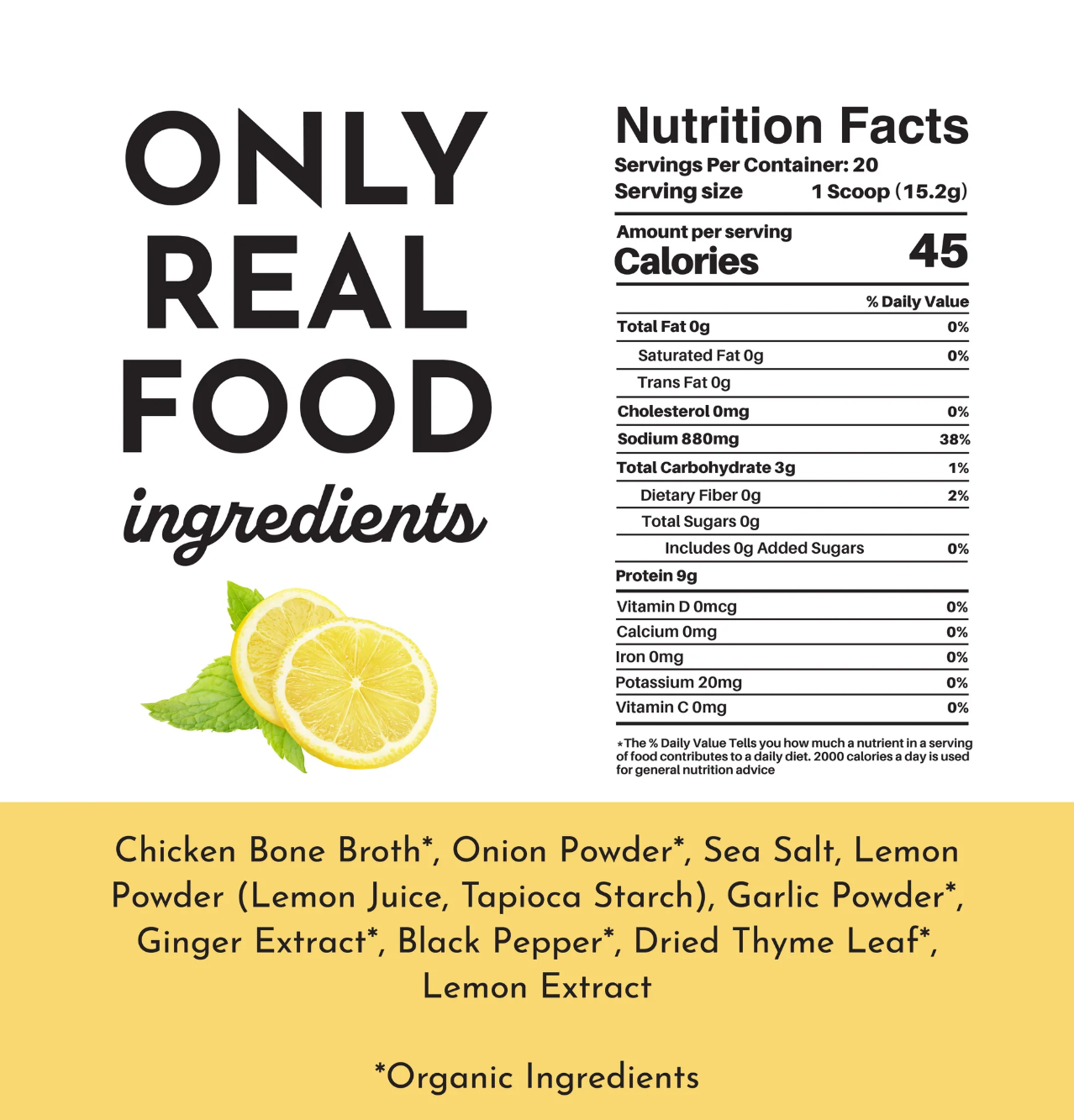 Lemon Herb Chicken Bone Broth, 20 Servings, 10.7oz, Just Ingredients