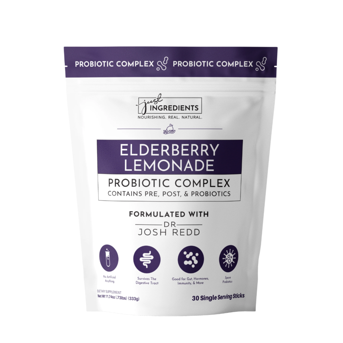 Elderberry Lemonade 3-In-1 Probiotic Complex, 30 Single Serving Sticks, Just Ingredients