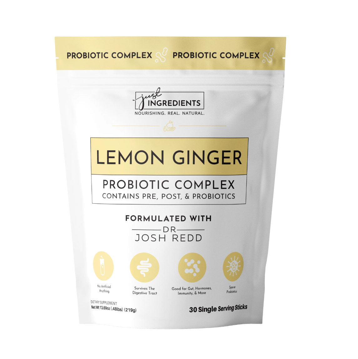 Lemon Ginger 3-In-1 Probiotic Complex, 30 Single Serving Sticks, Just Ingredients