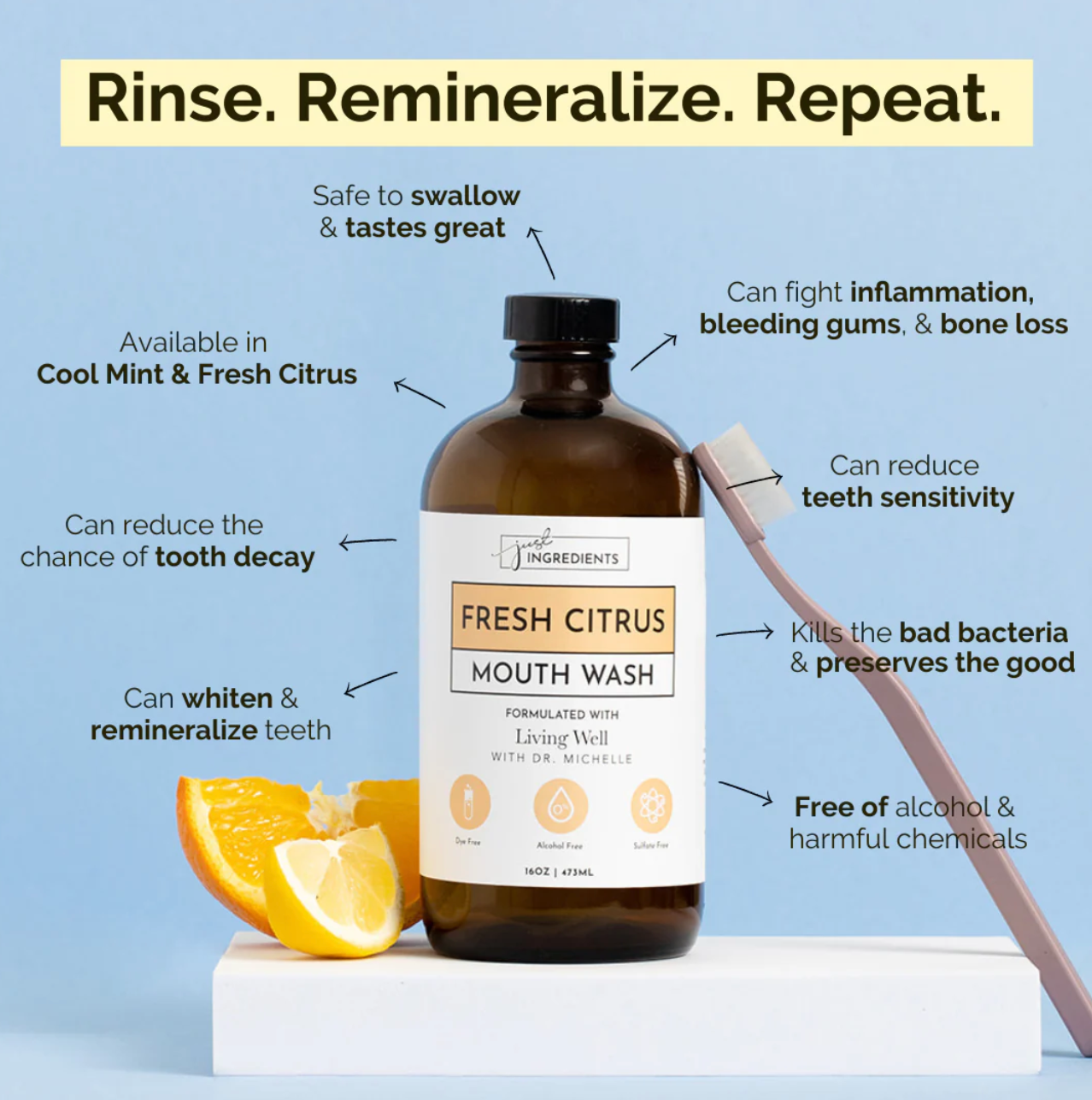 Remineralizing Mouth Wash, 16oz, Just Ingredients