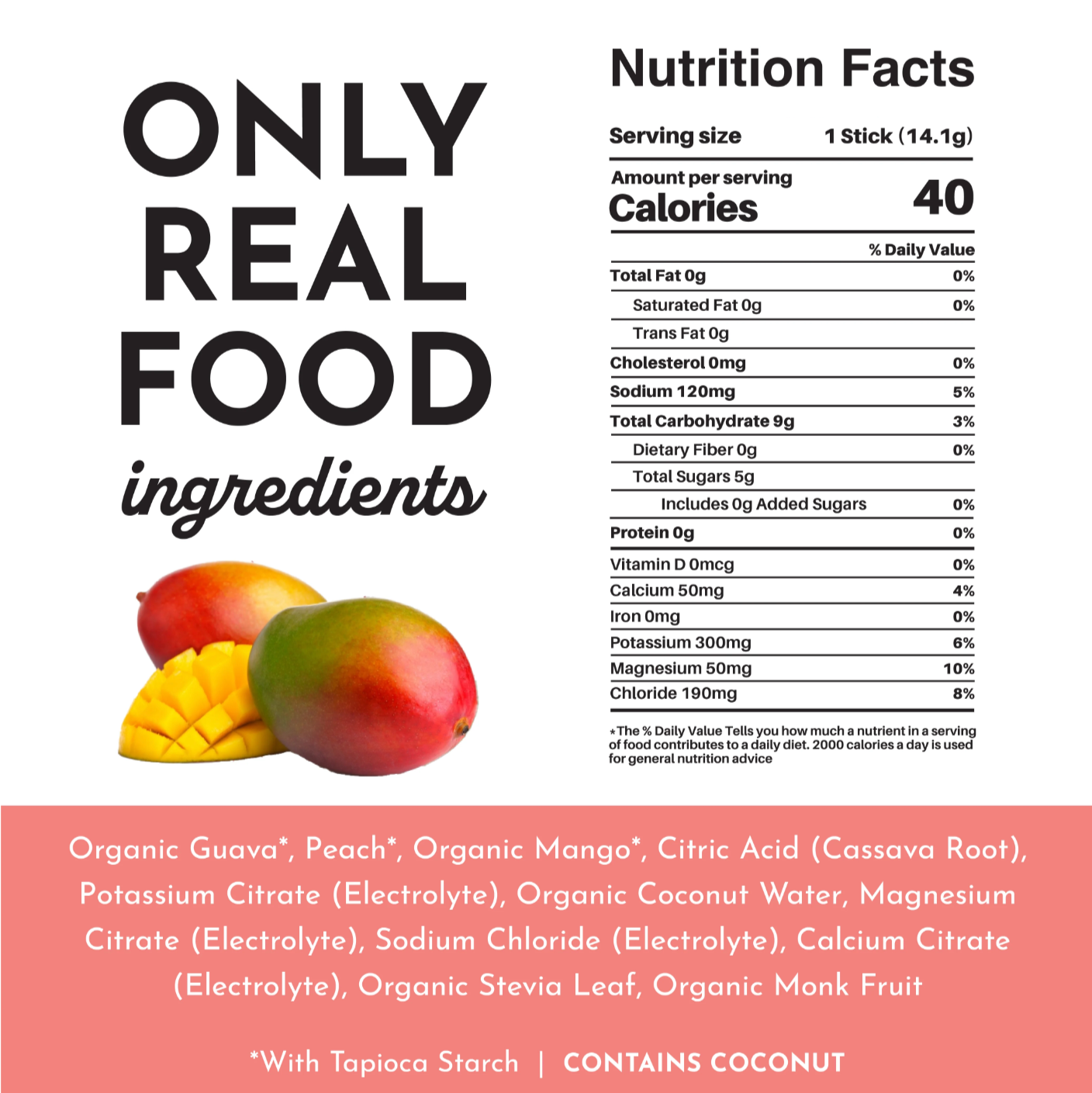 20 Single Serving Packs Electrolytes, Guava Mango, Just Ingredients