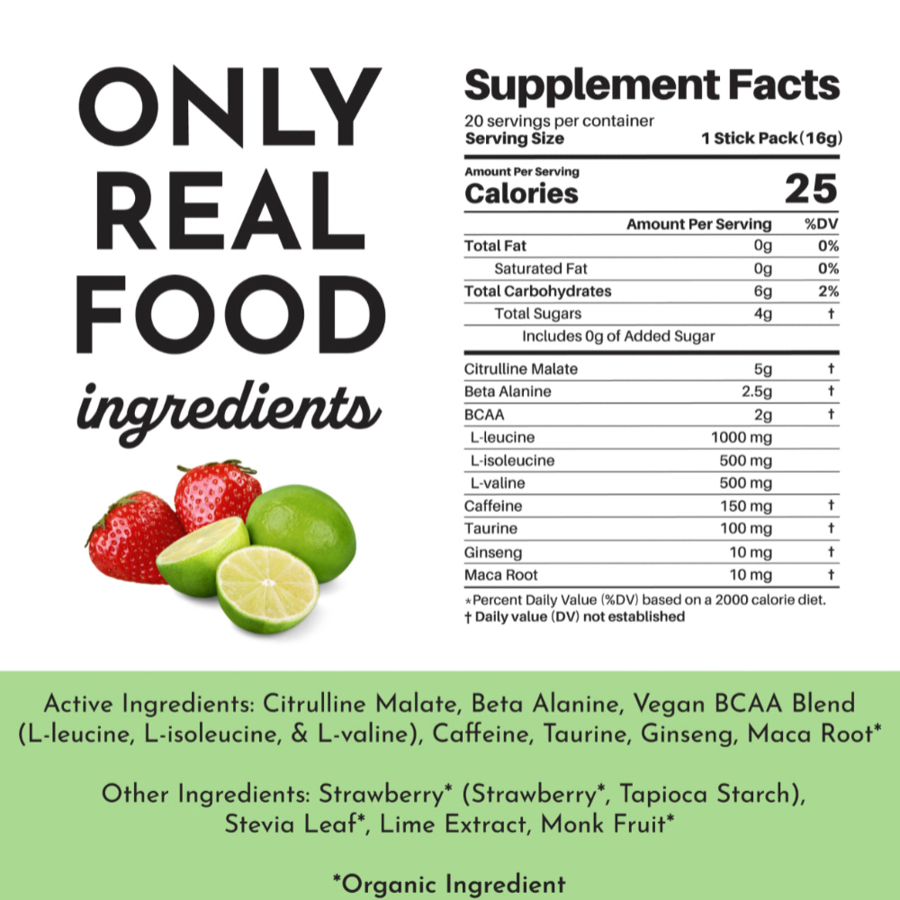 Pre-Workout, 20 Single Serving Packs, No Sugar Added, Just Ingredients