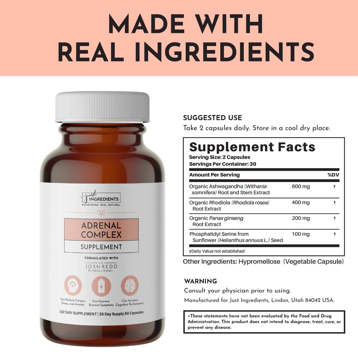 Adrenal Complex Supplement, 60 Capsules, Just Ingredients