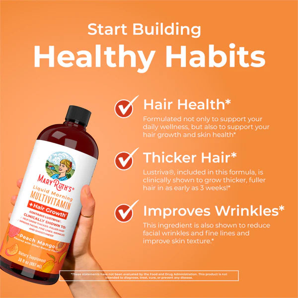 Liquid Morning Multivitamin + Hair Growth, Peach Mango, 15.22-32oz, MaryRuth Organics