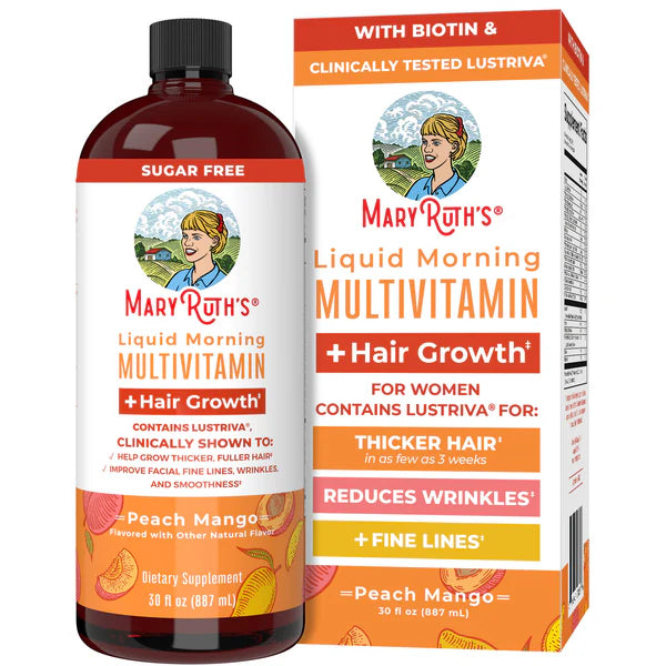 Liquid Morning Multivitamin + Hair Growth, Peach Mango, 15.22-32oz, MaryRuth Organics