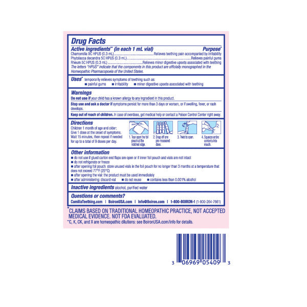 Camilia Teething Relief, 30 Single Liquid Doses, Boiron