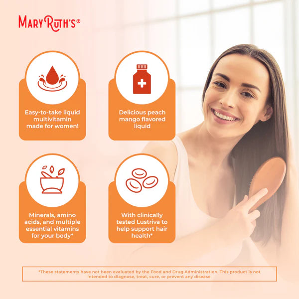 Liquid Morning Multivitamin + Hair Growth, Peach Mango, 15.22-32oz, MaryRuth Organics