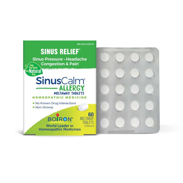 SinusCalm Allergy, Homeopathic Medicine for the Relief of Sinus Symptoms Due to Allergies, 60 Meltaway Tablets, Boiron