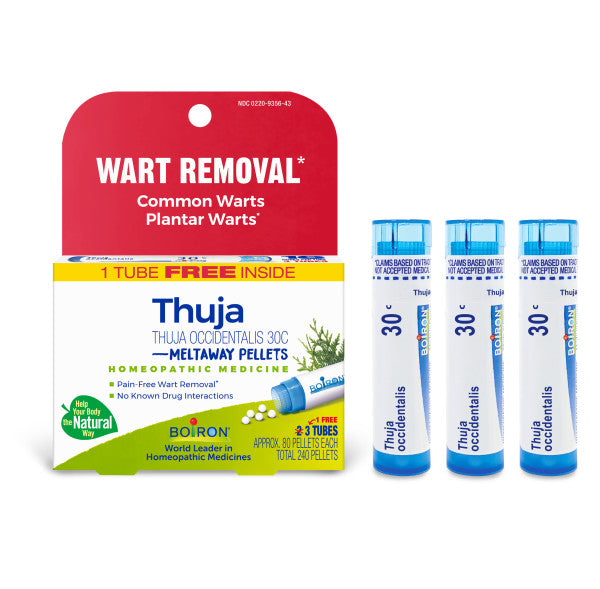 WART REMOVAL* Thuja 30C, Homeopathic Medicine for the Relief of Warts, 3 Tubes, 80 Pellets Each, Includes 1 FREE Tube