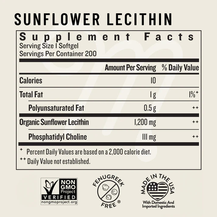 Sunflower Lecithin, 1200mg Per Soft Gel, 200 Soft Gels