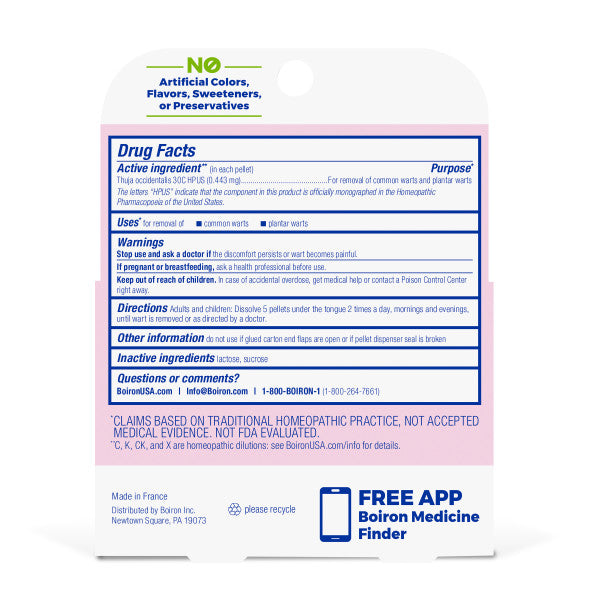 WART REMOVAL* Thuja 30C, Homeopathic Medicine for the Relief of Warts, 3 Tubes, 80 Pellets Each, Includes 1 FREE Tube