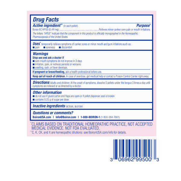 Borax 6C, Homeopathic Medicine for Canker Sore Relief, Meltaway Tablets, 1 Free Tube Inside, Boiron (Approx. 80 Pellets Per Tube), Boiron