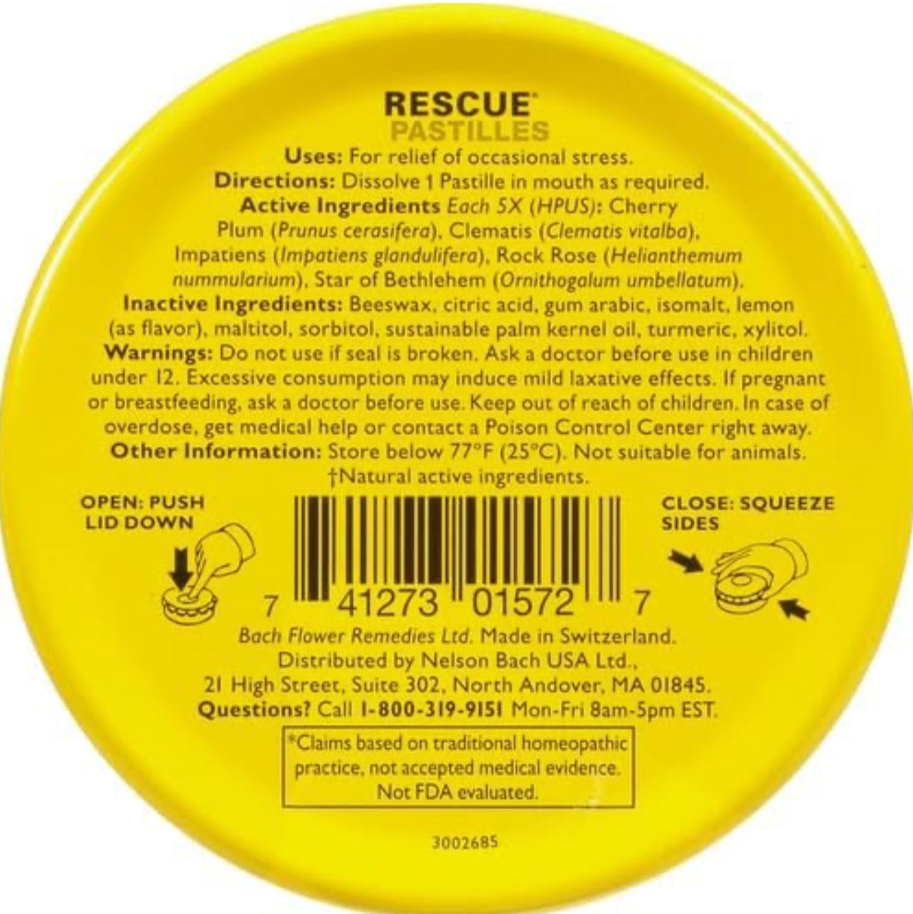 Rescue Pastilles, Natural Stress Relief, 35 Pastilles, Bach