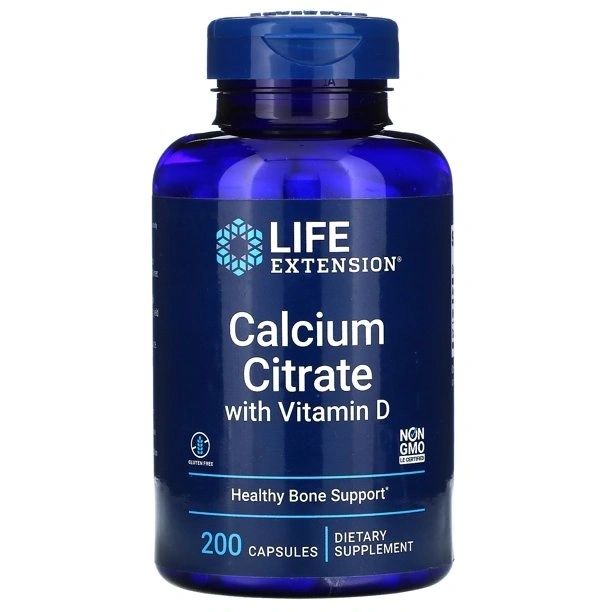 Calcium Citrate with Vitamin D, Healthy Bone Support, 200 Capsules, Life Extension