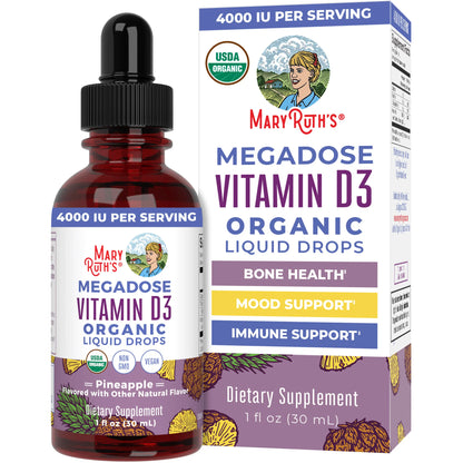 Megadose Vitamin D3 Liquid Drops, Pineapple Flavored, 1oz, MaryRuth Organics