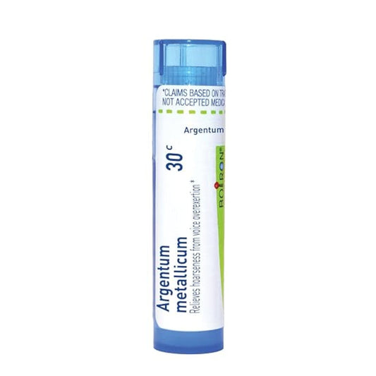 Argentum Metallicum 30C, 200CK, Homeopathic Medicine for Relieving Hoarseness From Voice Overexertion, Boiron, 80 Pills (Pill Size #40)
